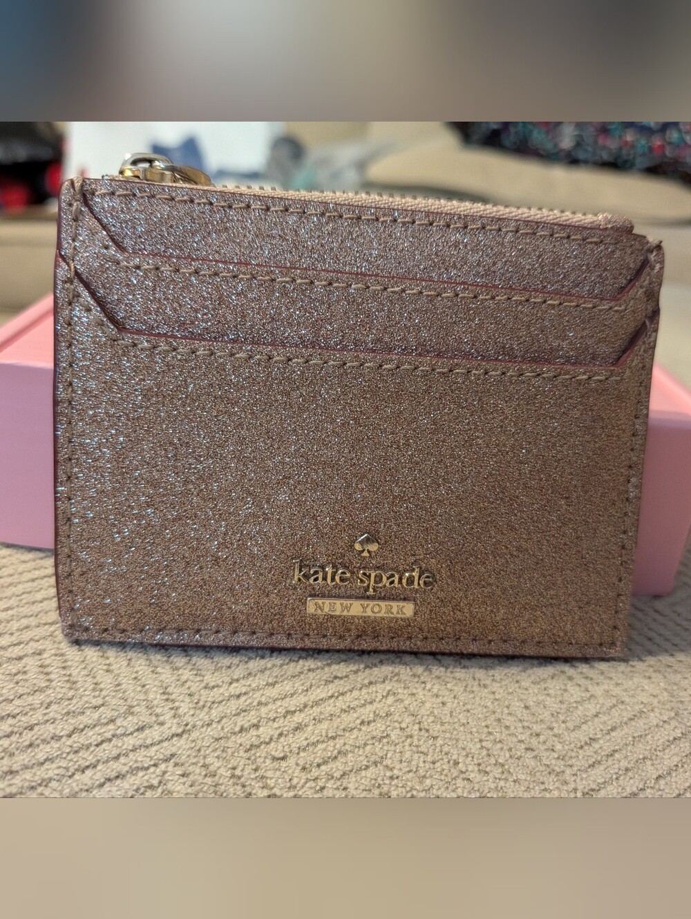 Kate Spade Glitter Storybook Rose Gold Card & Key Holder